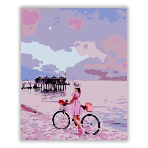 Biciklivel a parton - számfestő készlet - Számfestő.hu - 40×50cm - Keret nélkül
