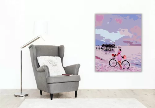 Biciklivel a parton - számfestő készlet - Számfestő.hu - 40×50cm - Keret nélkül