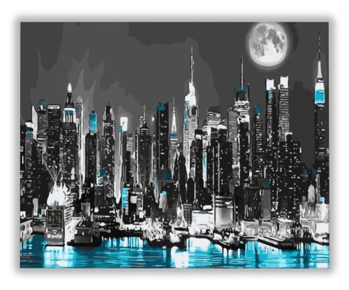 Holdfényben úszó város - számfestő készlet