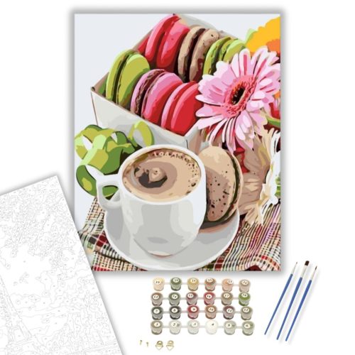 Macaron válogatás - számfestő készlet - Számfestő.hu - 60×70cm - keretre feszítve