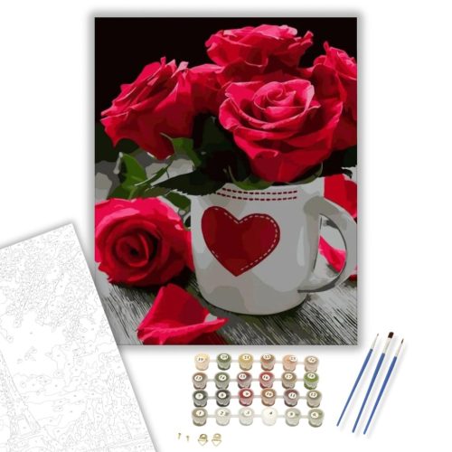 Rózsás bögre - számfestő készlet - Számfestő.hu - 80×100cm - keret nélkül