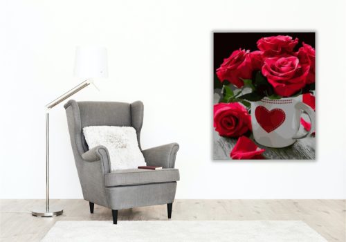 Rózsás bögre - számfestő készlet - Számfestő.hu - 60×70cm - keret nélkül