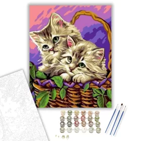 Kiscicák a kosárban - számfestő készlet - Számfestő.hu - 40×50cm - keret nélkül
