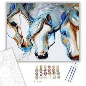 Kíváncsiskodó lovak - számfestő készlet - Számfestő.hu - 40×50cm - keret nélkül