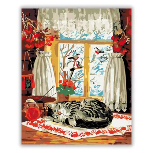 Cica szieszta - számfestő készlet - Számfestő.hu - 50×60cm - Keret nélkül