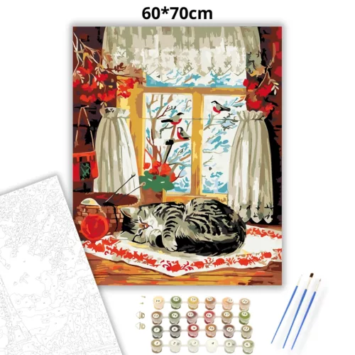 Cica szieszta - számfestő készlet - Számfestő.hu - 60×70cm - Keret nélkül