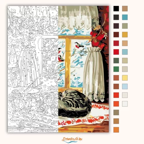 Cica szieszta - számfestő készlet - Számfestő.hu - 40×50cm - Keret nélkül