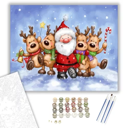 Mikulás tánc szarvasokkal - számfestő készlet - Számfestő.hu - 80×100cm - keret nélkül