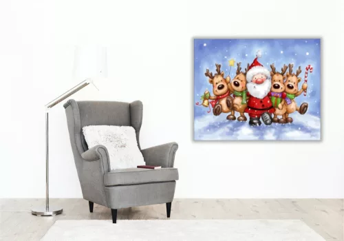 Mikulás tánc szarvasokkal - számfestő készlet - Számfestő.hu - 40×50cm - keret nélkül