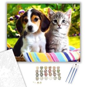Cica-kutyus barátság - számfestő készlet - Számfestő.hu - 40×50cm - keret nélkül