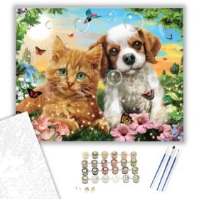 Kölykök  a réten - számfestő készlet - Számfestő.hu - 40×50cm - keret nélkül