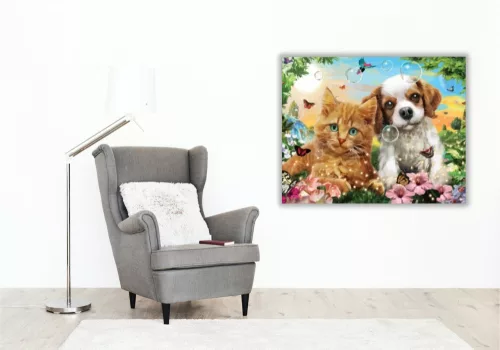 Kölykök  a réten - számfestő készlet - Számfestő.hu - 40×50cm - keretre feszítve