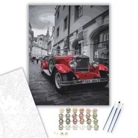 Piros old timer - számfestő készlet - Számfestő.hu - 40×50cm - keret nélkül