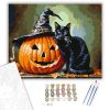 Boszorkánykalapos macska és töklámpás - számfestő készlet - Számfestő.hu - 80×100cm - keret nélkül