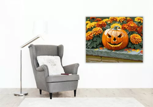 Faragott tök őszi virágok között - számfestő készlet - Számfestő.hu - 40×50cm - keret nélkül