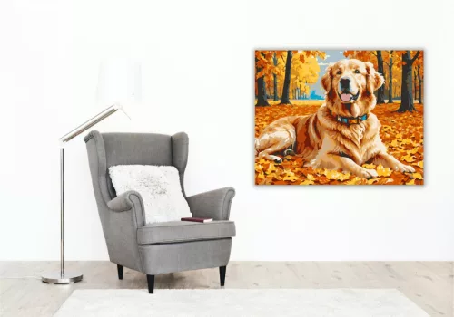 Őszi kalandok arany retrieverrel - számfestő készlet - Számfestő.hu - 60×70cm - keretre feszítve