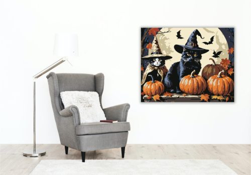 Boszorkányos Cicák - számfestő készlet - Számfestő.hu - 80×100cm - keretre feszítve