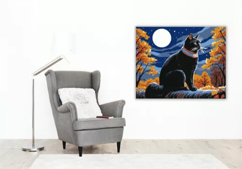 Őszi Holdfény Macskaszemmel - számfestő készlet - Számfestő.hu - 40×50cm - keret nélkül