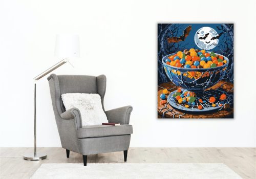 Halloween Cukorka Kavalkád - számfestő készlet - Számfestő.hu - 40×50cm - keretre feszítve