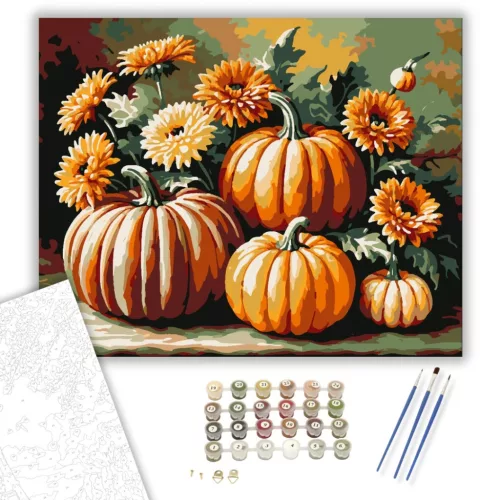 Őszi Tökös Varázslat - számfestő készlet - Számfestő.hu - 60×70cm - keretre feszítve