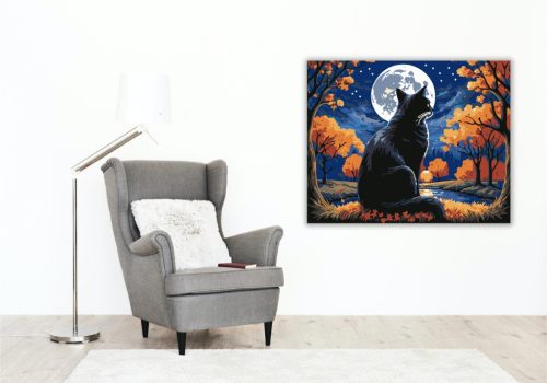Őszi Éjszakák Mágus Macskája - számfestő készlet - Számfestő.hu - 40×50cm - keretre feszítve