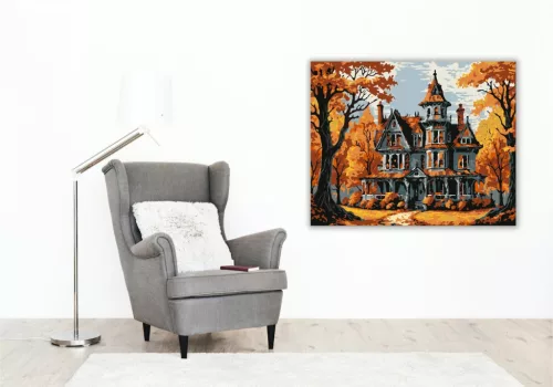Őszi viktoriánus ház - számfestő készlet - Számfestő.hu - 40×50cm - keret nélkül