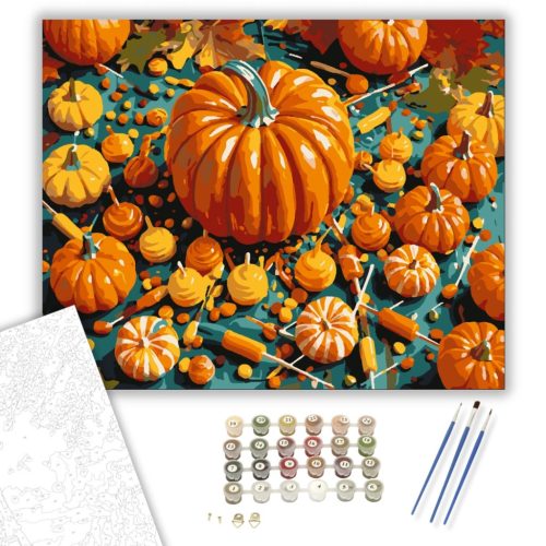 Tökök és édességek kavalkádja - számfestő készlet - Számfestő.hu - 40×50cm - keret nélkül