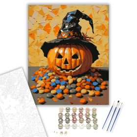 Boszorkánykalapos tök édességekkel - számfestő készlet - Számfestő.hu - 40×50cm - keret nélkül