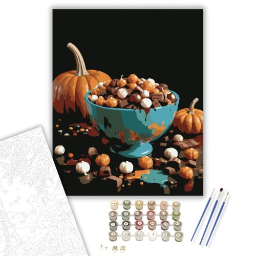 Halloween édesség kavalkád - számfestő készlet - Számfestő.hu - 50×60cm - keretre feszítve