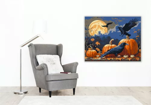 Hollók a telihold fényében - számfestő készlet - Számfestő.hu - 40×50cm - keret nélkül