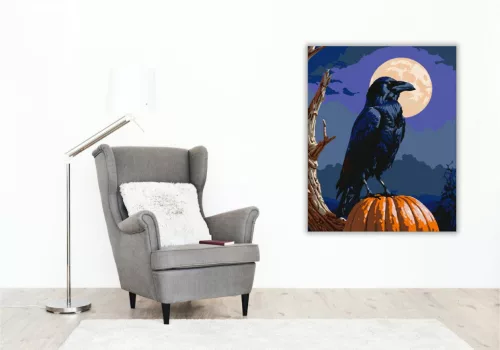 Holló és tök a holdfényben - számfestő készlet - Számfestő.hu - 40×50cm - keret nélkül