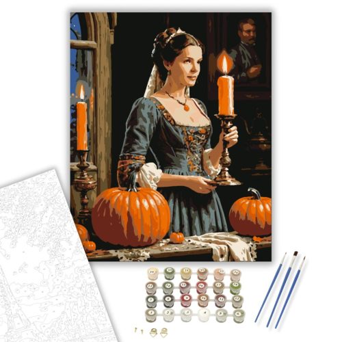 Gyertyafényes hölgy tökökkel - számfestő készlet - Számfestő.hu - 50×60cm - keret nélkül