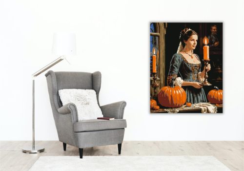 Gyertyafényes hölgy tökökkel - számfestő készlet - Számfestő.hu - 80×100cm - keret nélkül