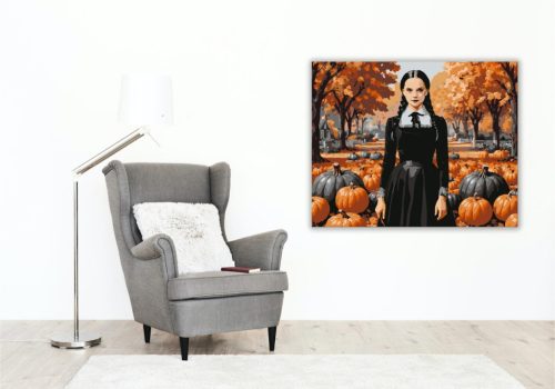 Őszi tökök és titokzatos lány - számfestő készlet - Számfestő.hu - 50×60cm - keret nélkül