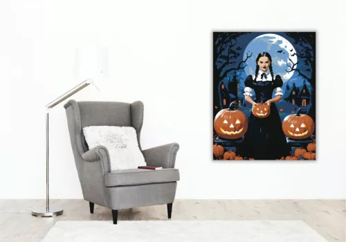 Holdfényes éjszaka titokzatos lánnyal - számfestő készlet - Számfestő.hu - 40×50cm - keret nélkül