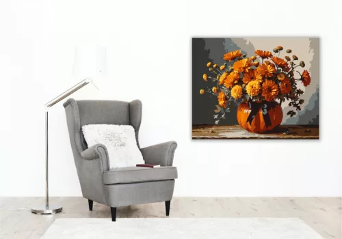 Őszi virágkompozíció tök vázában - számfestő készlet - Számfestő.hu - 40×50cm - keret nélkül