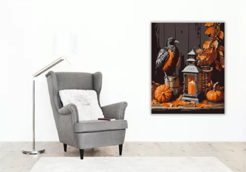 Őszi varjú és lámpás - számfestő készlet - Számfestő.hu - 40×50cm - keret nélkül