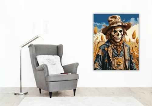 Napraforgós madárijesztő - számfestő készlet - Számfestő.hu - 40×50cm - keret nélkül