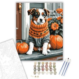 Őszi kiskutya pulóverben - számfestő készlet - Számfestő.hu - 40×50cm - keret nélkül