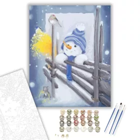 Kíváncsi hóember - számfestő készlet - Számfestő.hu - 40×50cm - keret nélkül