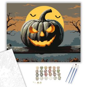 Tökfej a telihold alatt - számfestő készlet - Számfestő.hu - 40×50cm - keret nélkül