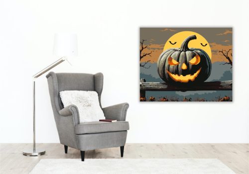 Tökfej a telihold alatt - számfestő készlet - Számfestő.hu - 50×60cm - keretre feszítve