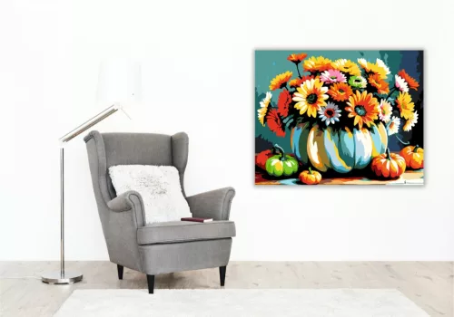 Virágos tökcsendélet - számfestő készlet - Számfestő.hu - 40×50cm - keret nélkül
