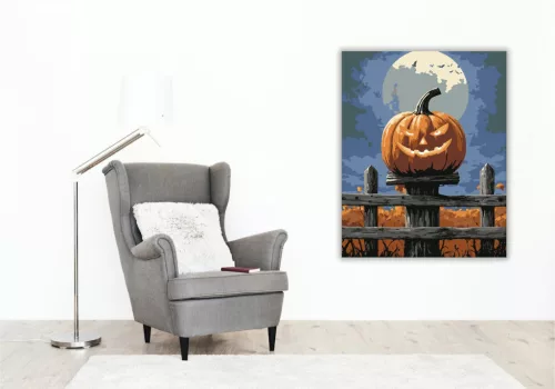 Vigyorgó töklámpás teliholddal - számfestő készlet - Számfestő.hu - 40×50cm - keret nélkül