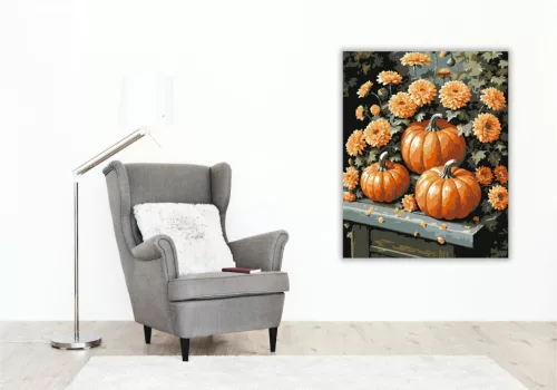 Őszi tökök és virágok harmóniája - számfestő készlet - Számfestő.hu - 40×50cm - keret nélkül