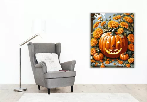 Töklámpás és virágok - számfestő készlet - Számfestő.hu - 40×50cm - keret nélkül