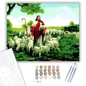 Jézus bárányaival - számfestő készlet - Számfestő.hu - 40×50cm - keret nélkül