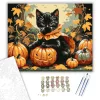 Bájos cica Halloween hangulatban - számfestő készlet - Számfestő.hu - 40×50cm - keretre feszítve