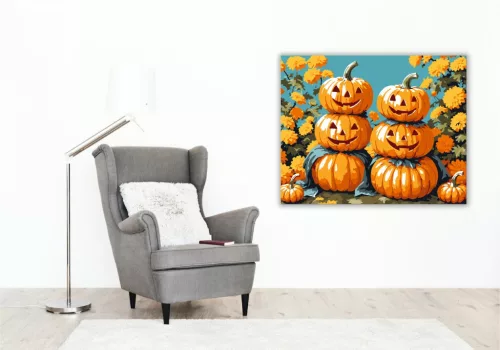 Mosolygós töklámpások virágok között - számfestő készlet - Számfestő.hu - 40×50cm - keret nélkül