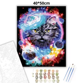 Cica a galaxisban - számfestő készlet - Számfestő.hu - 40×50cm - Keret nélkül